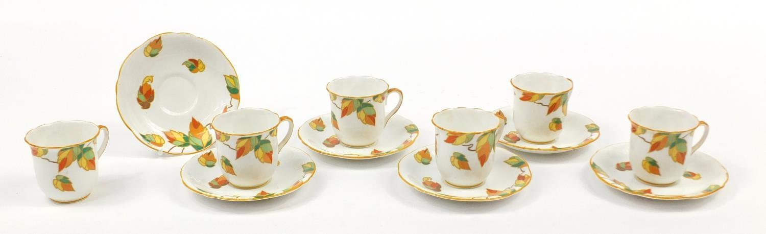 Foley china, set of six Art Deco Autumn leaf cups and saucers, each saucer 12cm in diameter - Image 2 of 18