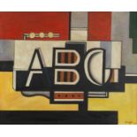 Manner of Fernand Leger - Abstract composition, ABC, French school oil on board, mounted and framed,