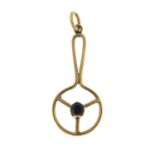 9ct gold sapphire pendant, 3.5cm in length, 1.3g