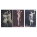 Three photographs of nude females, framed and glazed, each 14cm x 8.5cm
