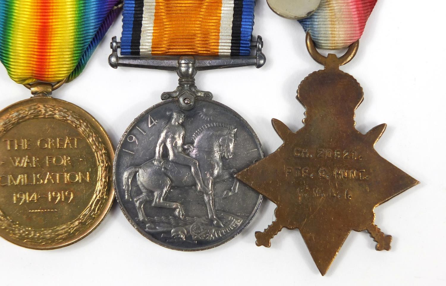 British military World War I naval four medal group comprising a trio awarded to CH.20821.PTE.G. - Image 10 of 11