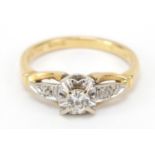 18ct gold diamond ring with pierced shoulders, size I, 2.7g