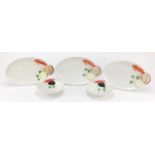 Creart, Italian seafood serving set hand painted with shrimps comprising three oval dishes and two