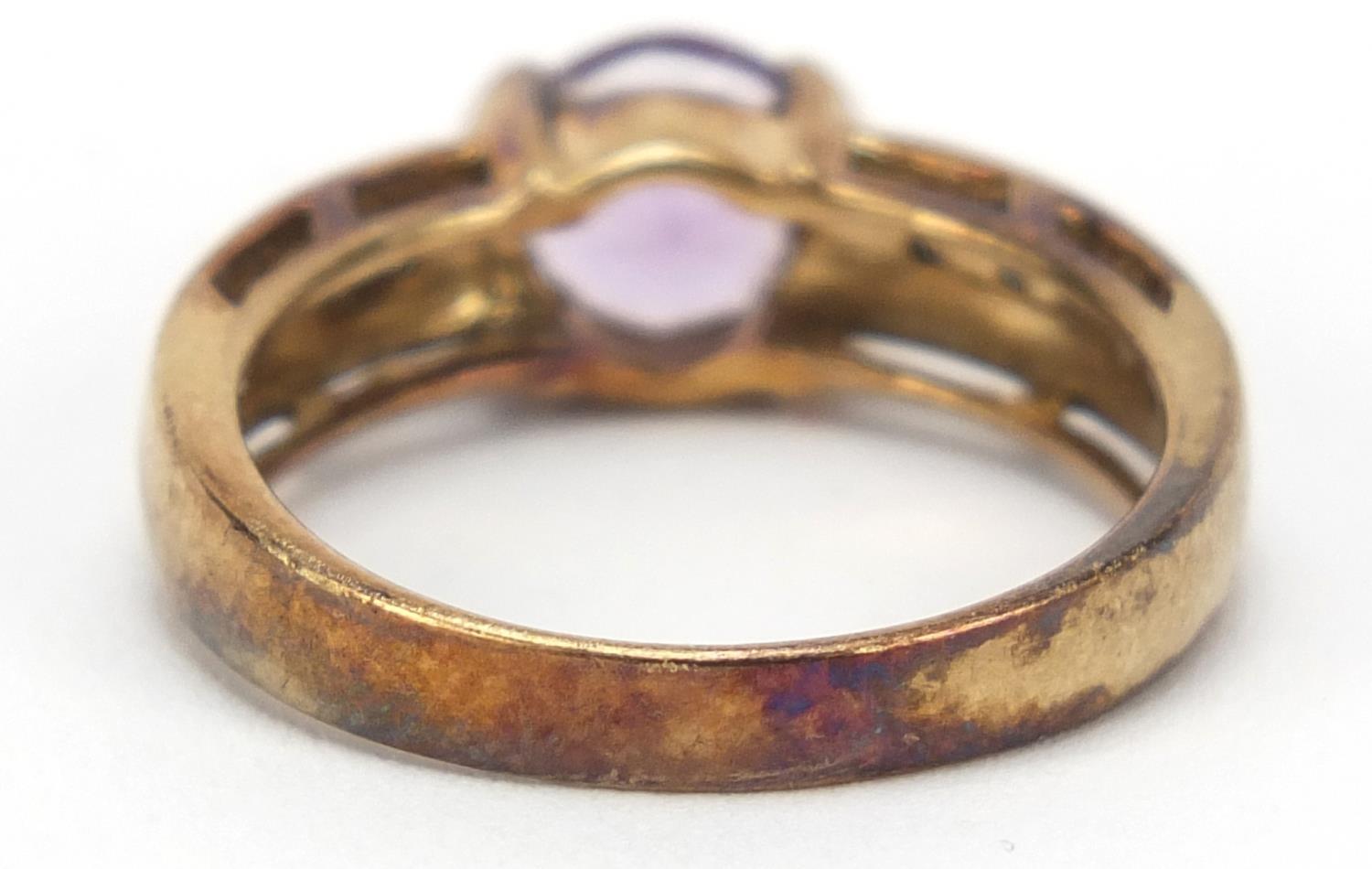 9ct gold amethyst and diamond ring, size N, 3.4g - Image 3 of 4