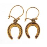 Pair of 9ct gold horseshoe drop earrings, 3cm high, 1.0g