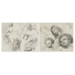 Putti and classical figure, two early 19th century engravings, mounted, unframed, each 25cm x 21cm