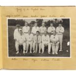 1940's and later cricket black and white photographs and autographs arranged in an album including