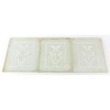 Three etched glass floral panels, 23.5cm x 19cm