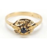 9ct gold sapphire and diamond ring, size N, 1.8g