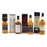 Four bottles of whiskey, three with boxes comprising Balvenie Signature, two bottles of Whyte &