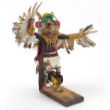 Native American Hopi Kachina doll of a bird man with bead necklace, 38cm high