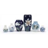 Royal Copenhagen, six Danish vases hand painted with flowers, numbered 2797, 971, 2301, 288, 2800