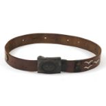 German military interest leather belt with Luftwaffe buckle and button, 83.5cm in length