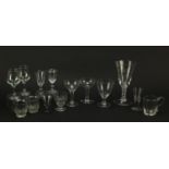 18th/19th century and later glassware including a Whitefriars example with spiral twist stem, the