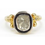 Indian silver gilt diamond ring, size N, 3.0g