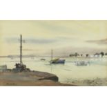 John Mortimer - On Mudeford Quay, watercolour, labels verso, mounted, framed and glazed, 53cm x 34cm