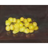 Still life grapes, oil on canvas, bearing a signature S A Moore, mounted and framed, 23cm x 18cm