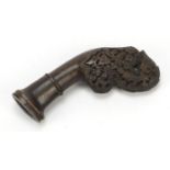 19th century rhinoceros horn handle, finely carved with flowers and foliage, probably Persian,