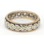 9ct gold love heart eternity ring set with white sapphires, size K, 2.8g