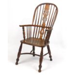 Victorian ash and elm Windsor chair with crinoline stretcher, 107cm high