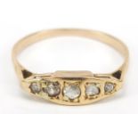 9ct gold diamond graduated five stone ring, size P, 1.7g