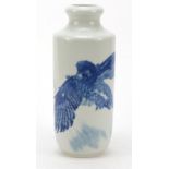 Good Chinese blue and white porcelain vase finely hand painted with a vulture and calligraphy,