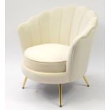 Art Deco style shell chair with cream upholstery, 84.5cm high
