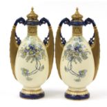 Alexandra Porcelain Works, pair of Austrian Art Nouveau vases and covers with twin handles, hand