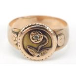 Victorian 9ct gold flower ring set with a diamond, Birmingham 1988, size F, 1.6g