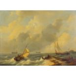 Attributed to Johannes Hermanus koekkoek - A coastal scene and shipping, 19th century oil on wood