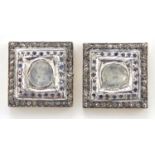 Pair of Indian silver gilt diamond stud earrings, 1.7cm x 1.7cm, 10.6g