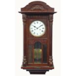 Mahogany wall clock with bevelled glass and enamelled dial having Arabic numerals, 81.5cm high