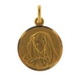 18ct gold Madonna pendant, 2.5cm high, 2.4g