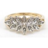 10ct gold diamond floral ring, size M, 2.5g