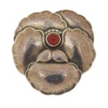 Georg Jensen, Danish silver brooch, housed in a Georg Jensen box, set with a cabochon carnelian,