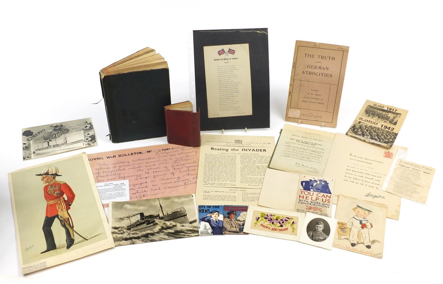 Military and naval ephemera including a Boer War Bovril war bulletin, two Tuck's Better Little
