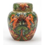 Philip Gibson for Moorcroft, pottery ginger jar with cover hand painted in the Flame of the Forest