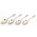 Francis Howard Ltd, set of four silver teaspoons with engraved decoration, Sheffield 1947, 13cm in