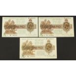 Three Great Britain Warren Fisher one pound Treasury bank notes, comprising serial numbers 002271,