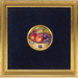 William Bee for Royal Worcester, circular porcelain panel hand painted with fruit, mounted and