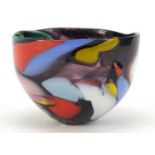 Marbleised art glass bowl indistinctly signed, 13.5cm in diameter