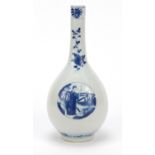 Chinese blue and white porcelain bottle vase hand painted with roundels of a robed female, Kanxi