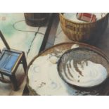 Maris Sheperd - Chang Sha Kitchen, Orientalist school watercolour, inscribed label verso, mounted,