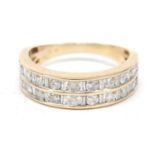 9ct gold baguette and round cut diamond half eternity ring, approximately 1 carat in total, size