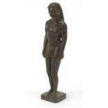 Classical patinated bronzed standing nude male, 23.5cm high