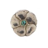 Liberty & Co, Cymric Arts & Crafts flower head brooch set with a cabochon turquoise, Birmingham