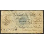 19th century Tamworth Old Bank one pound note, no 64646, dated 1817