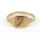 9ct gold signet ring, size F, 0.6g