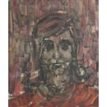 Abstract composition, portrait of a female, oil on board, bearing a signature O Caldecotta,