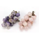 Two Chinese polished stone bunch of grapes including rose quartz, 11cm in length